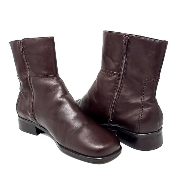 Trotters Elm Leather Zip Up Block Heel Brown Extra Wide Boots Women’s Size 12WW - Picture 1 of 12